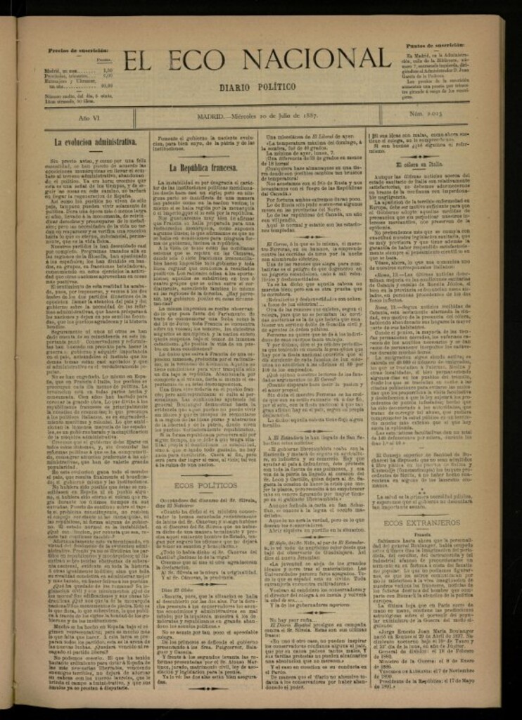 Miniatura de El Eco Nacional de 20 de julio de 1887, nº 2023