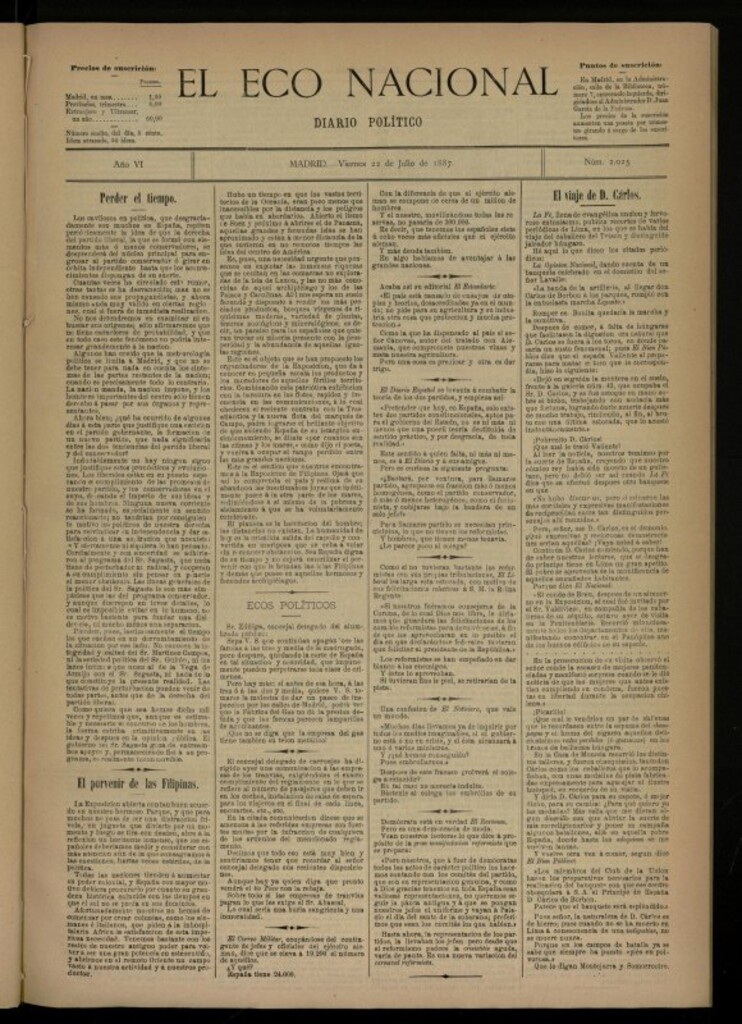 Miniatura de El Eco Nacional de 22 de julio de 1887, nº 2025