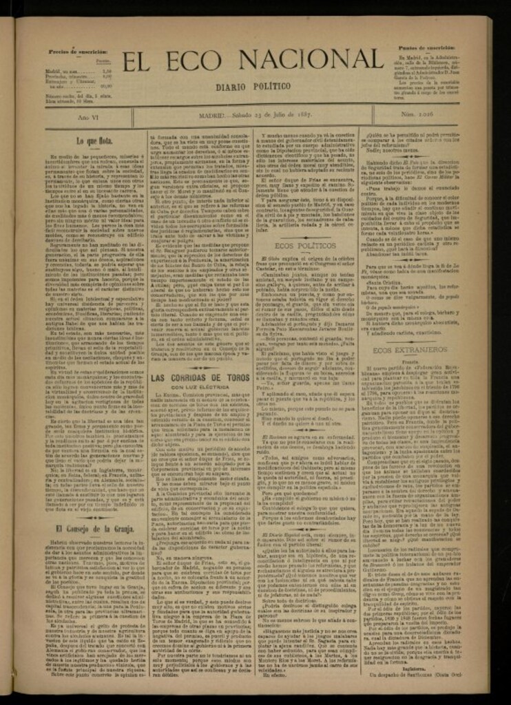Miniatura de El Eco Nacional de 23 de julio de 1887, nº 2026