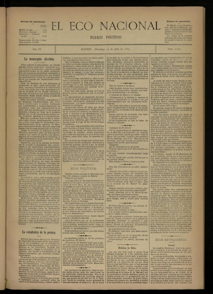 Miniatura de El Eco Nacional de 24 de julio de 1887, nº 2027