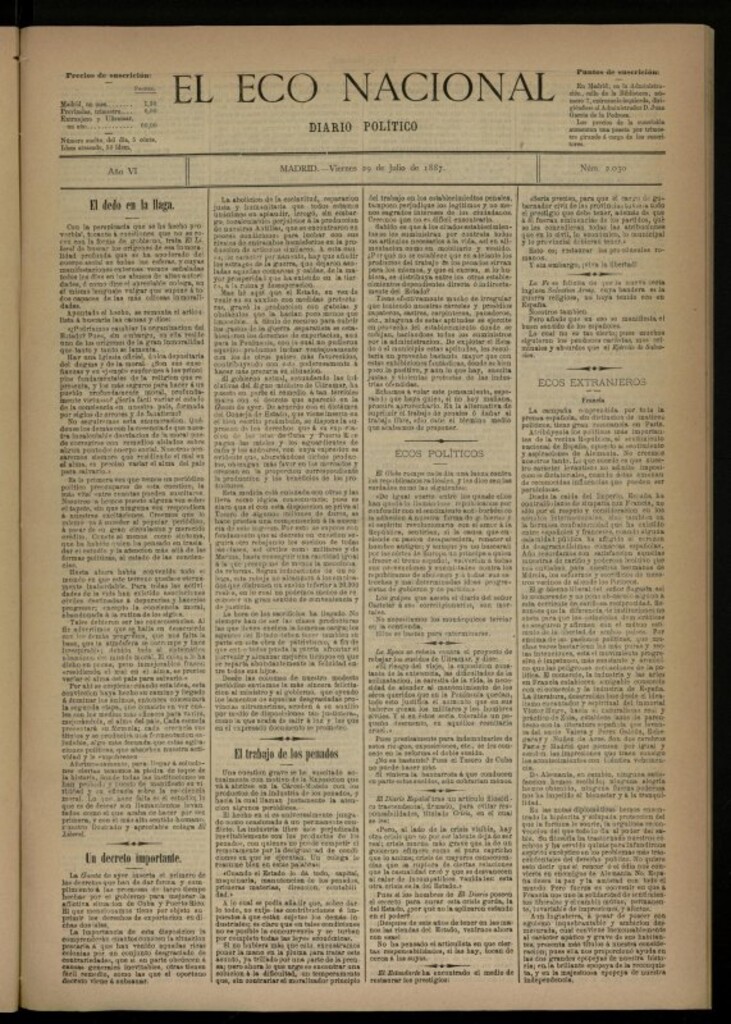 Miniatura de El Eco Nacional de 29 de julio de 1887, nº 2030