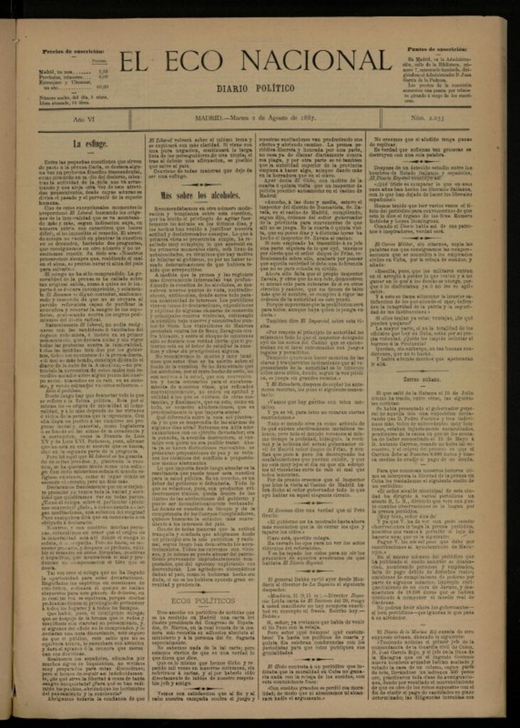 Miniatura de El Eco Nacional de 2 de agosto de 1887, nº 2033