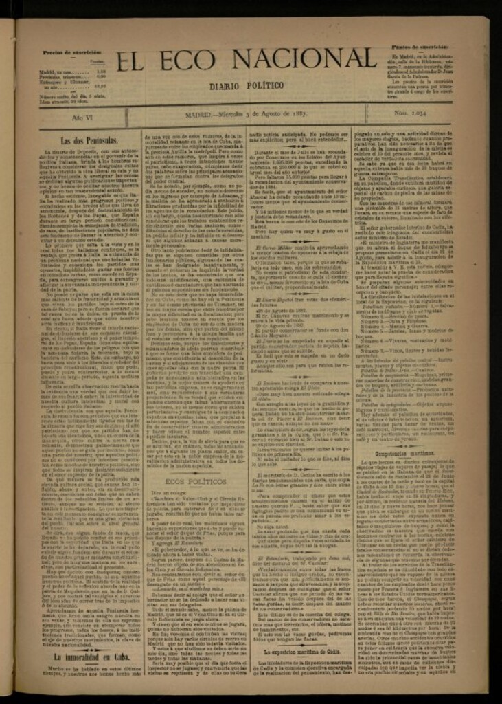 Miniatura de El Eco Nacional de 3 de agosto de 1887, nº 2034