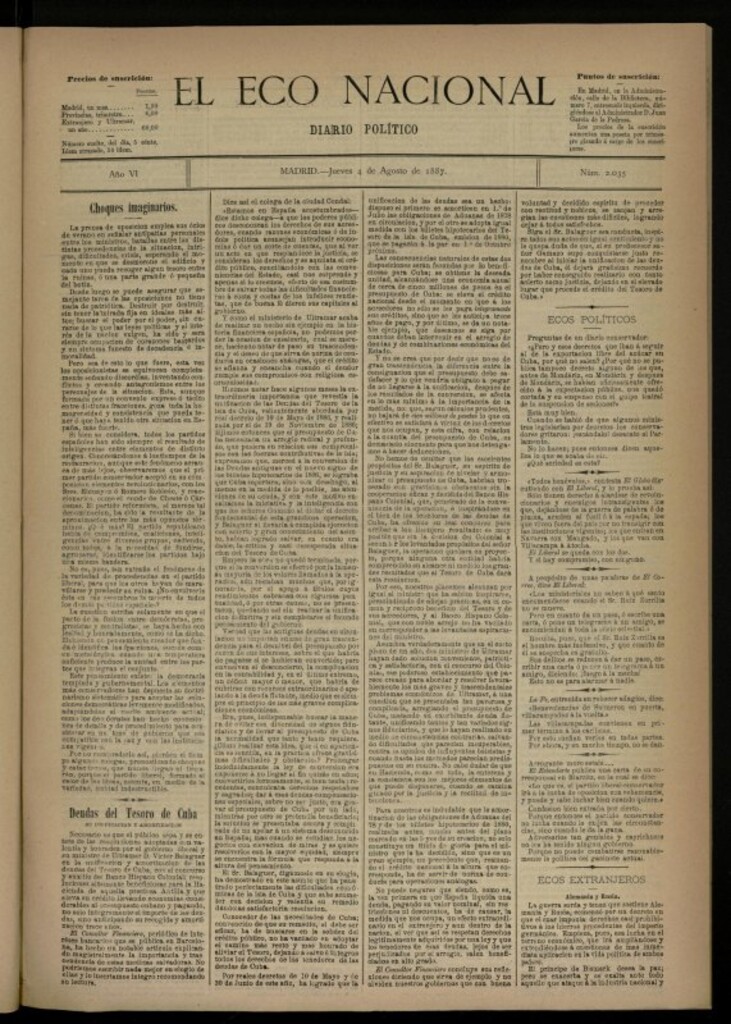 Miniatura de El Eco Nacional de 4 de agosto de 1887, nº 2035
