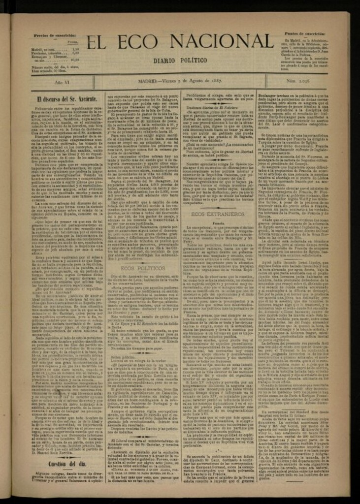 Miniatura de El Eco Nacional de 5 de agosto de 1887, nº 2036