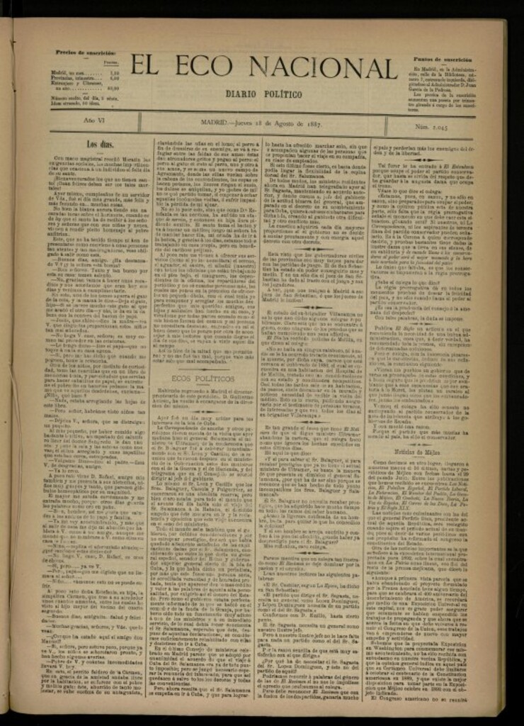 Miniatura de El Eco Nacional de 18 de agosto de 1887, nº 2045