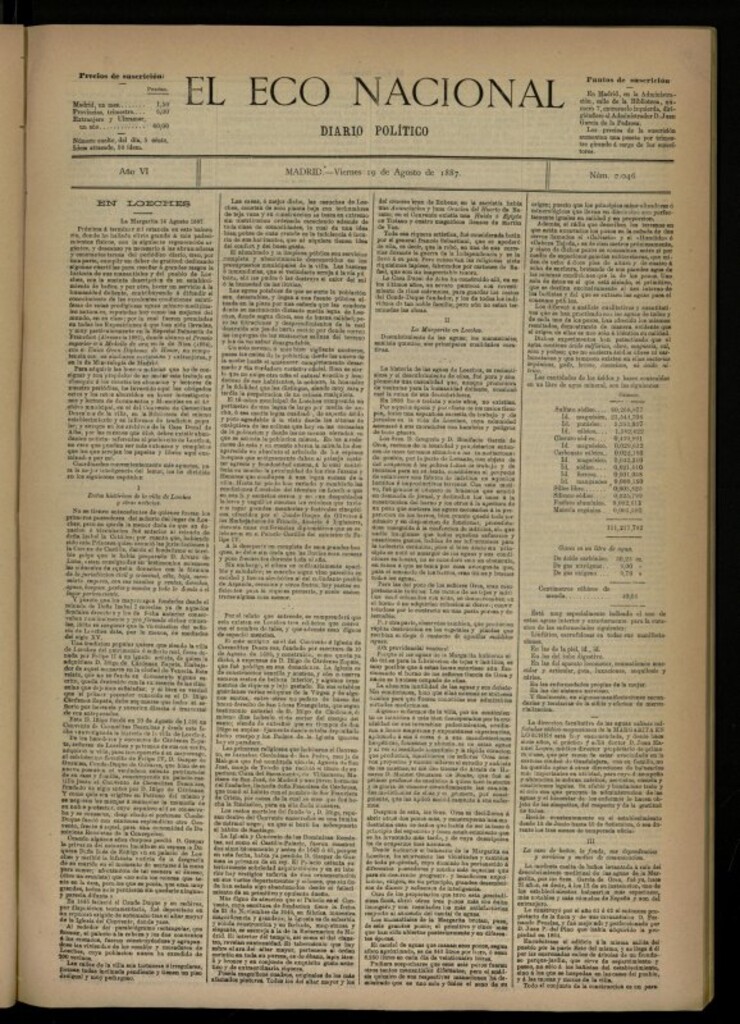 Miniatura de El Eco Nacional de 19 de agosto de 1887, nº 2046
