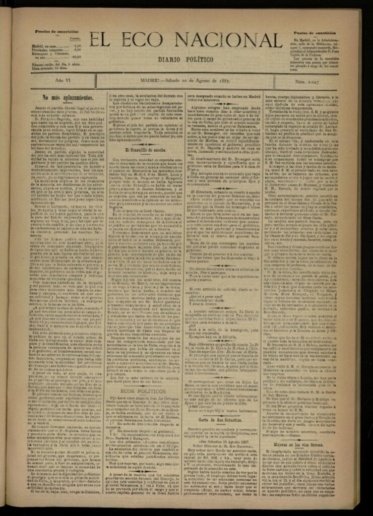 Miniatura de El Eco Nacional de 20 de agosto de 1887, nº 2047