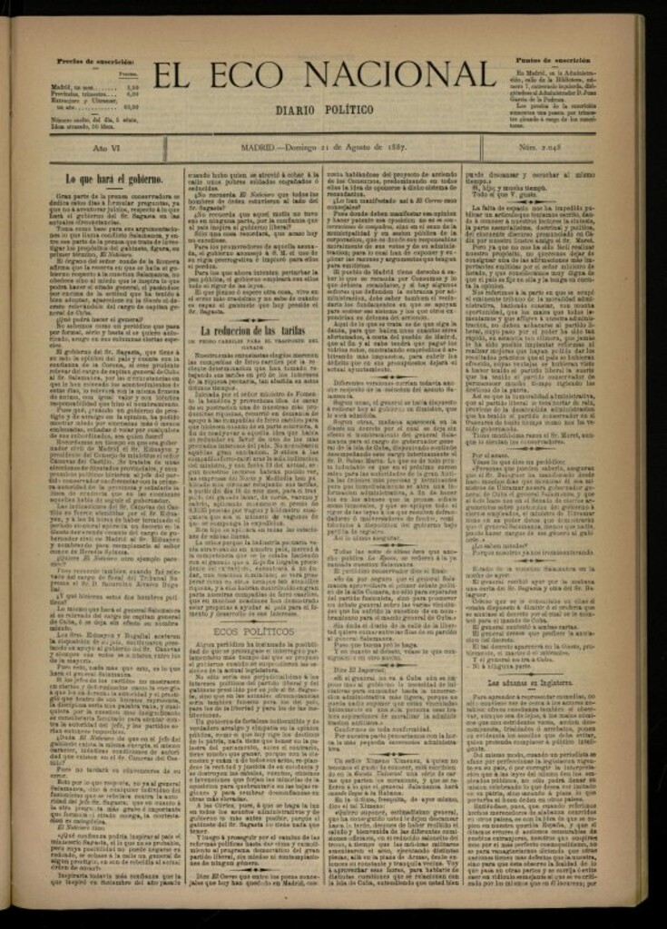 Miniatura de El Eco Nacional de 21 de agosto de 1887, nº 2048