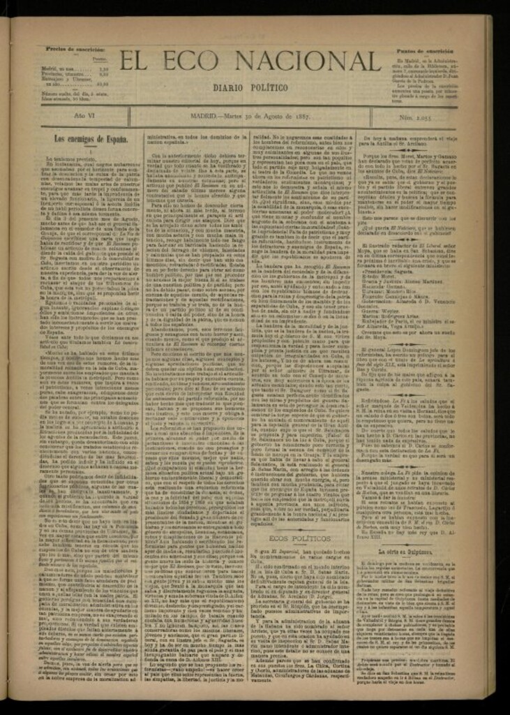Miniatura de El Eco Nacional de 30 de agosto de 1887, nº 2055