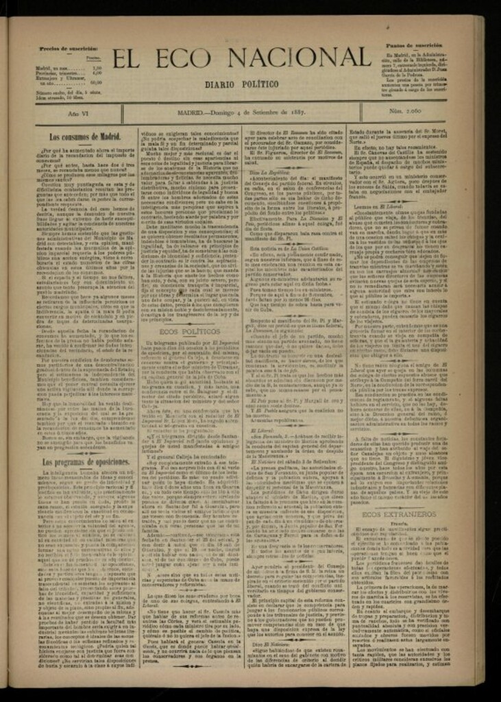 Miniatura de El Eco Nacional de 4 de septiembre de 1887, nº 2060