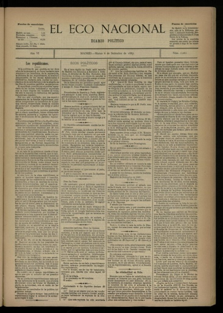 Miniatura de El Eco Nacional de 6 de septiembre de 1887, nº 2061