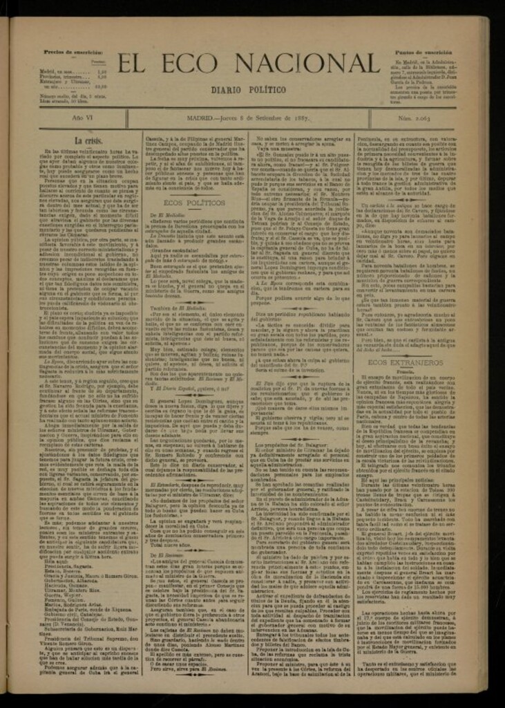Miniatura de El Eco Nacional de 8 de septiembre de 1887, nº 2063