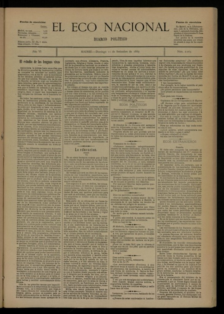 Miniatura de El Eco Nacional de 11 de septiembre de 1887, nº 2065