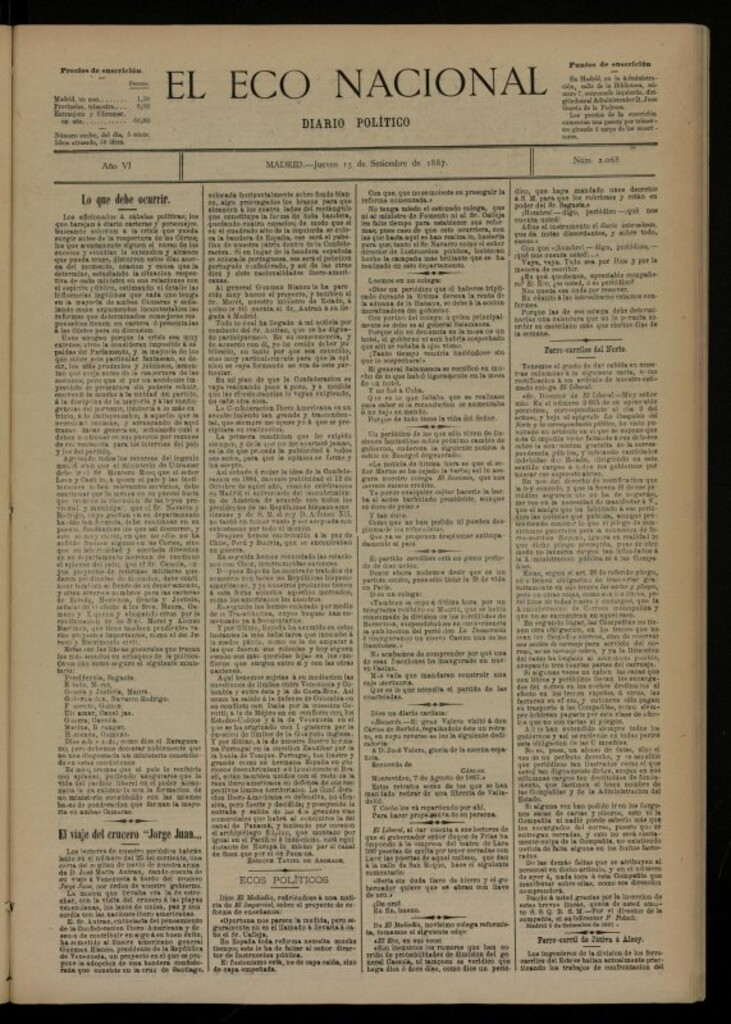 Miniatura de El Eco Nacional de 15 de septiembre de 1887, nº 2068