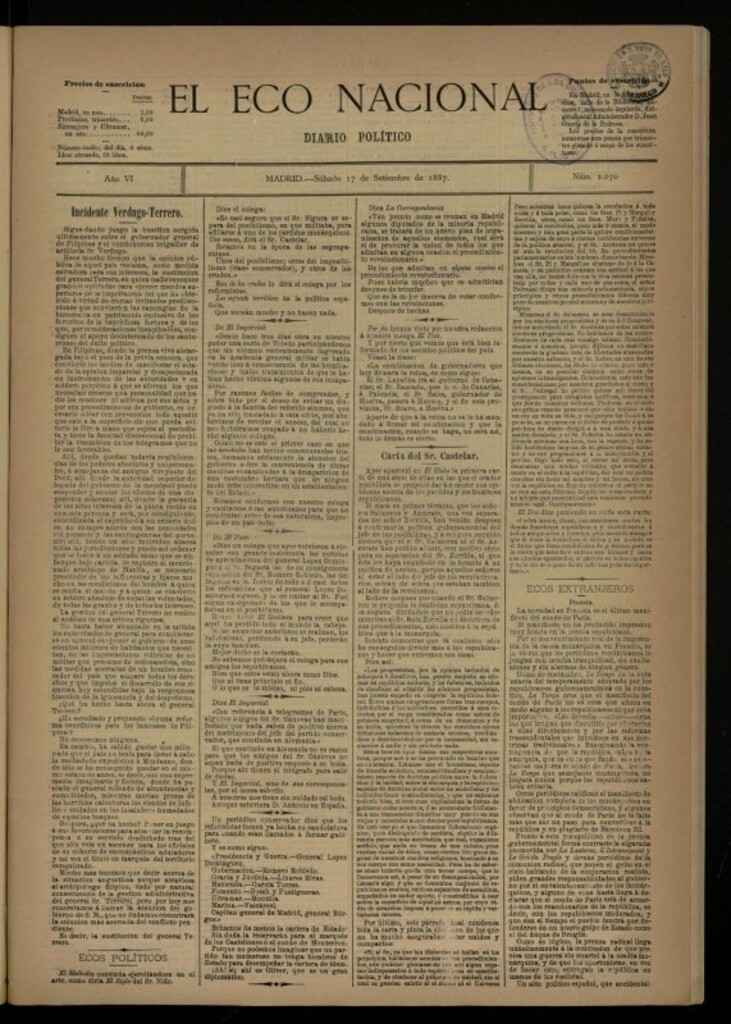 Miniatura de El Eco Nacional de 17 de septiembre de 1887, nº 2070