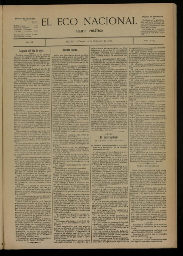 Miniatura de El Eco Nacional de 23 de septiembre de 1887, nº 2075