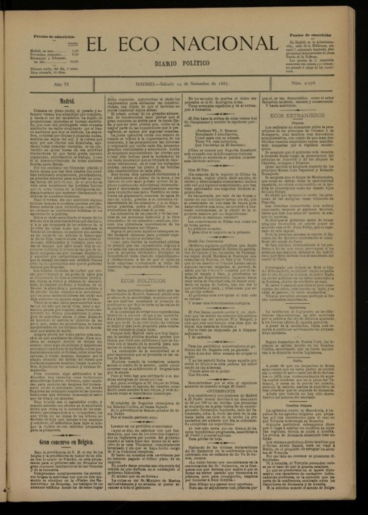 Miniatura de El Eco Nacional de 24 de septiembre de 1887, nº 2076