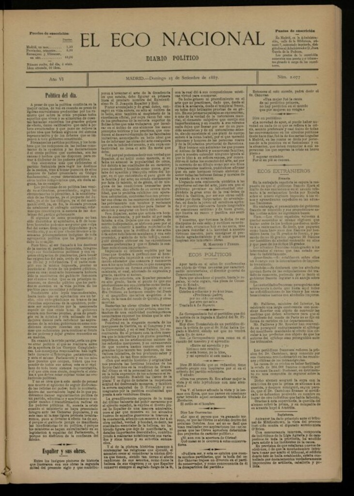 Miniatura de El Eco Nacional de 25 de septiembre de 1887, nº 2077
