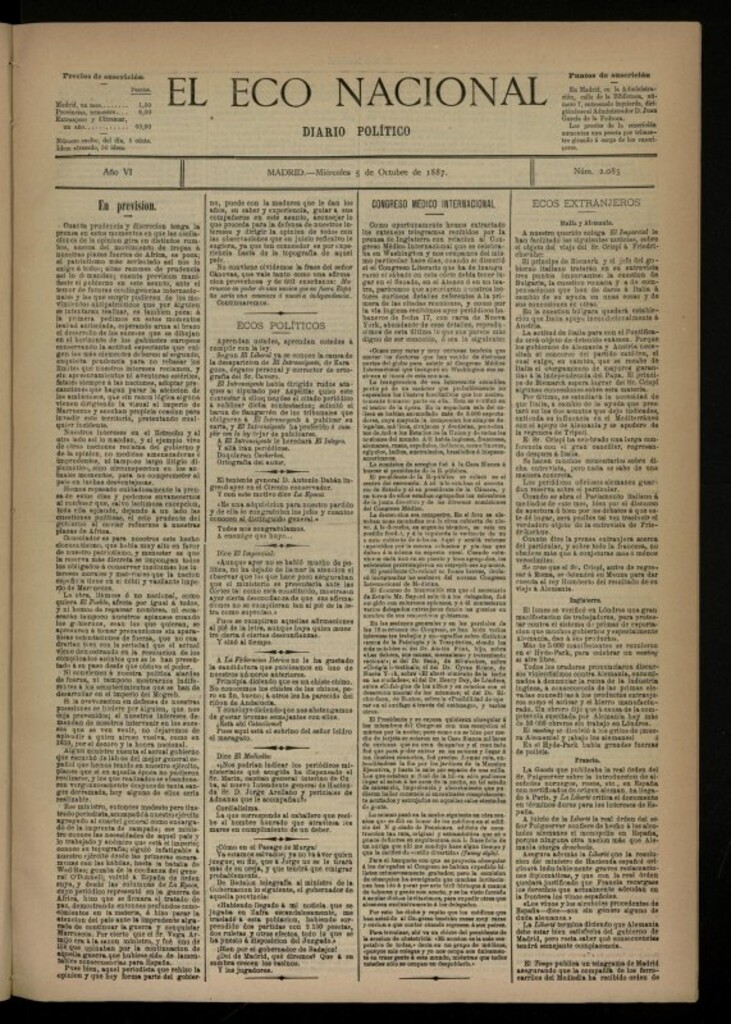 Miniatura de El Eco Nacional de 5 de octubre de 1887, nº 2085