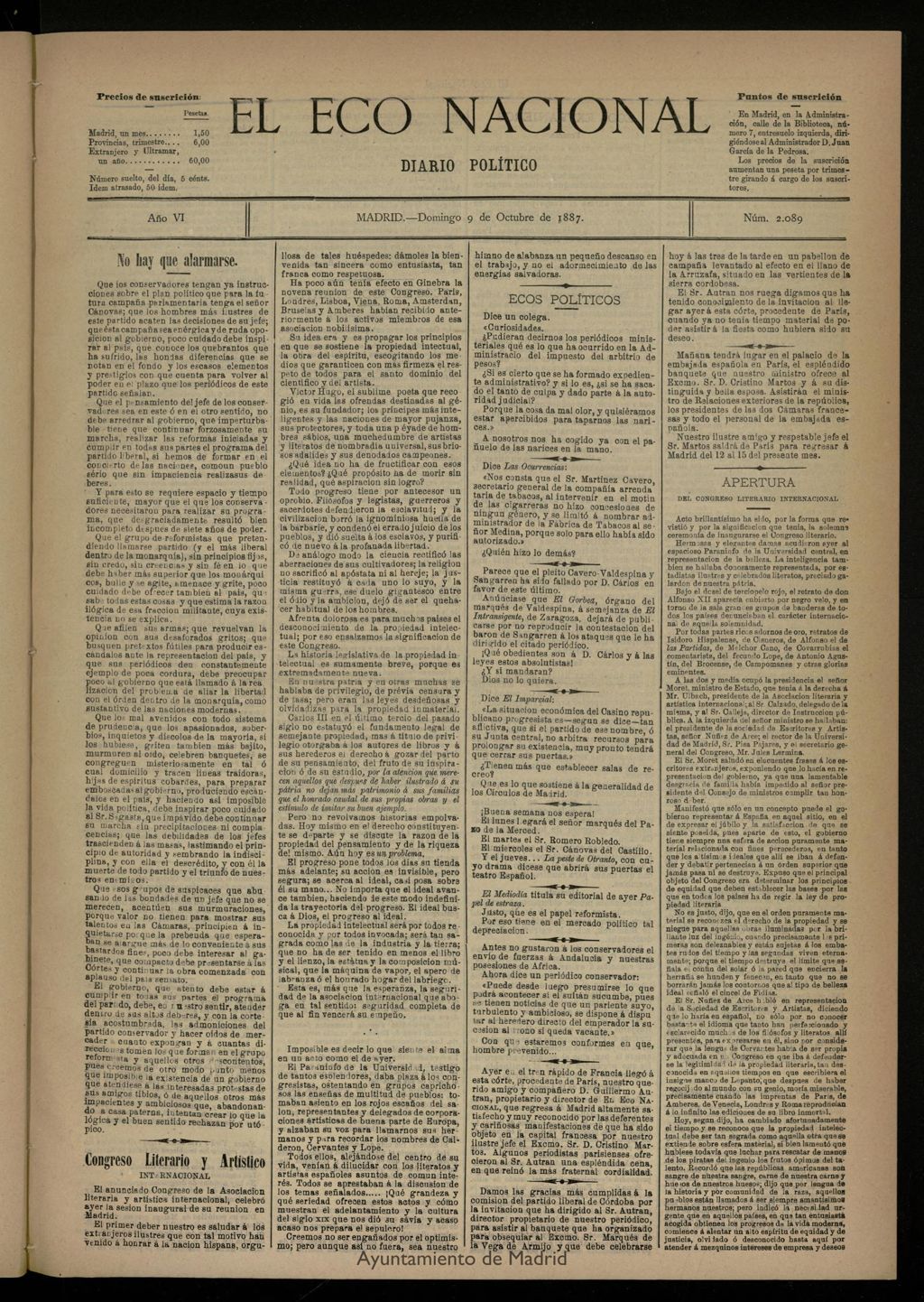 Miniatura de El Eco Nacional de 9 de octubre de 1887, nº 2089