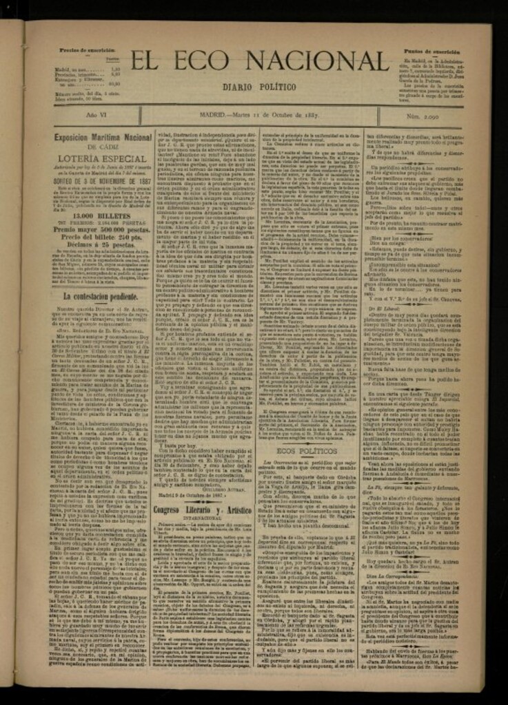 Miniatura de El Eco Nacional de 11 de octubre de 1887, nº 2090