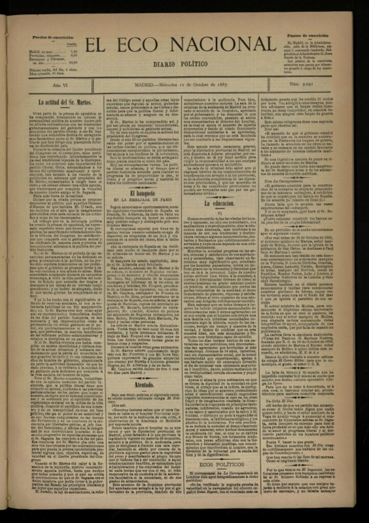 Miniatura de El Eco Nacional de 12 de octubre de 1887, nº 2091
