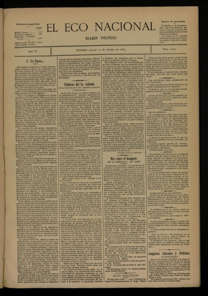 Miniatura de El Eco Nacional de 13 de octubre de 1887, nº 2092