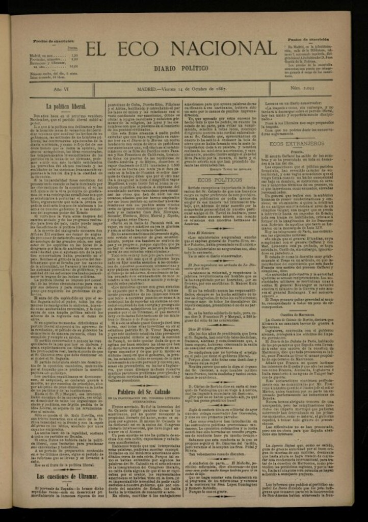 Miniatura de El Eco Nacional de 14 de octubre de 1887, nº 2093