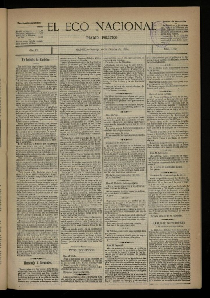 Miniatura de El Eco Nacional de 16 de octubre de 1887, nº 2095
