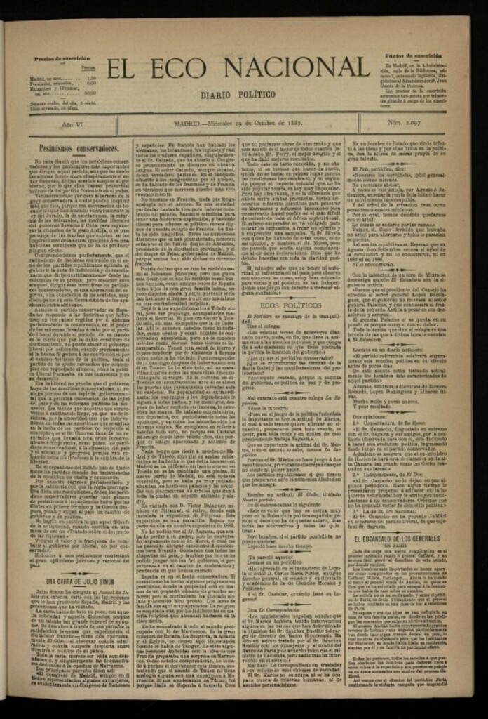 Miniatura de El Eco Nacional de 19 de octubre de 1887, nº 2097