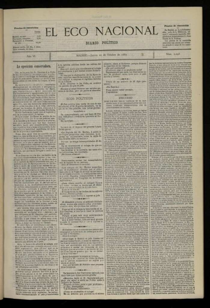 Miniatura de El Eco Nacional de 20 de octubre de 1887, nº 2098