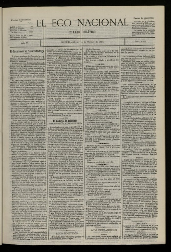 Miniatura de El Eco Nacional de 21 de octubre de 1887, nº 2099