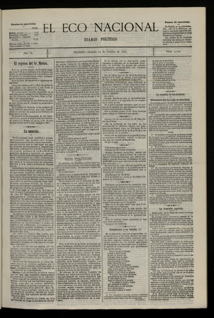 Miniatura de El Eco Nacional de 22 de octubre de 1887, nº 2100