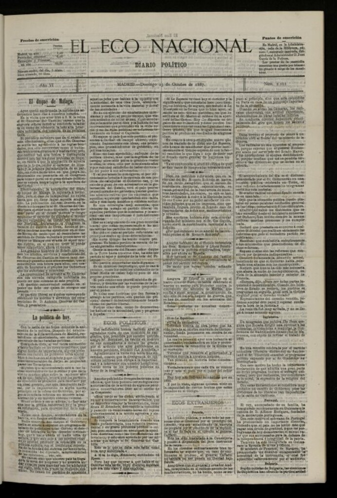 Miniatura de El Eco Nacional de 23 de octubre de 1887, nº 2101