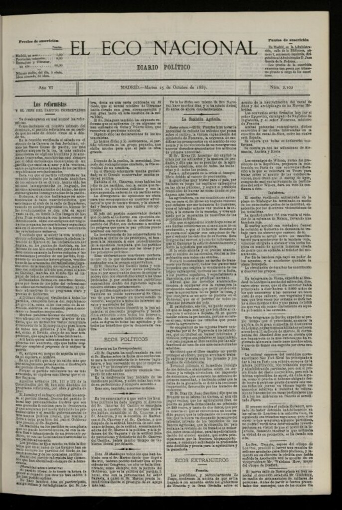 Miniatura de El Eco Nacional de 25 de octubre de 1887, nº 2102
