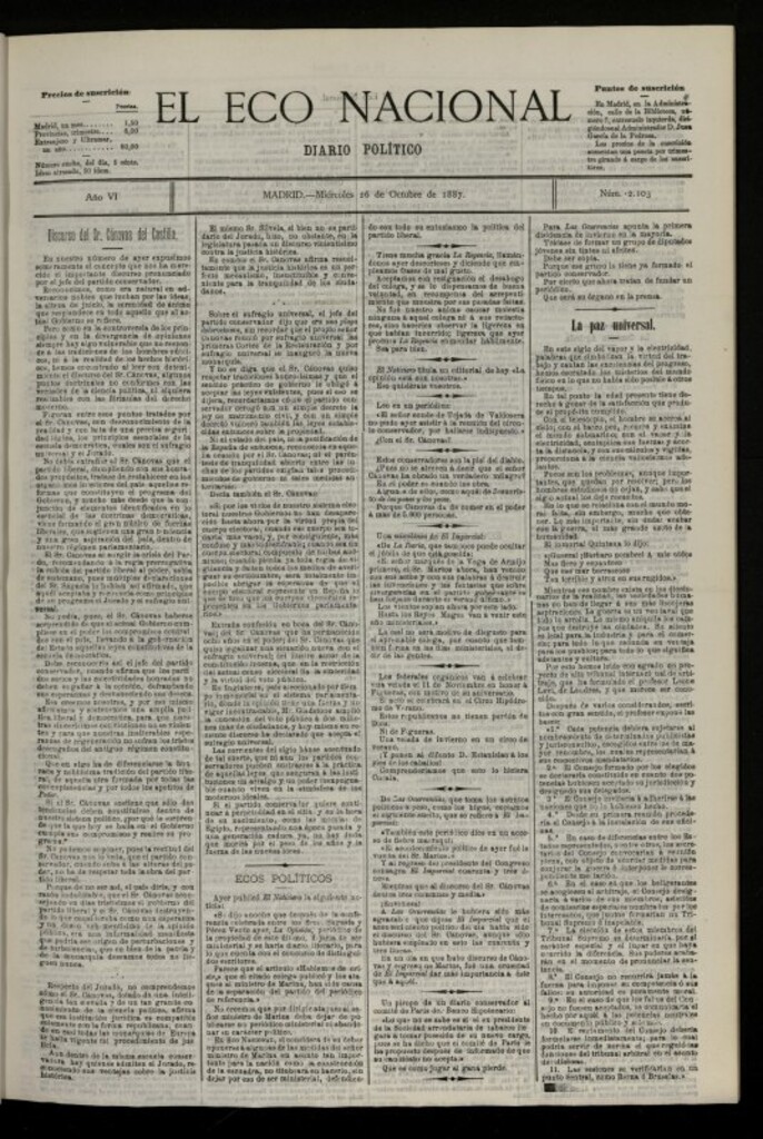 Miniatura de El Eco Nacional de 26 de octubre de 1887, nº 2103