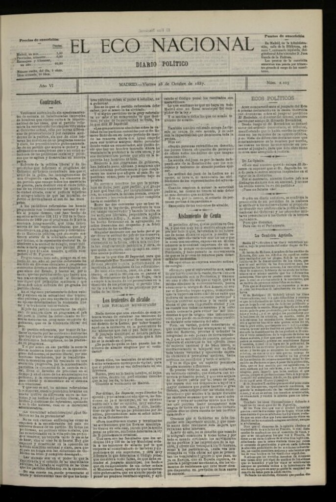 Miniatura de El Eco Nacional de 28 de octubre de 1887, nº 2105