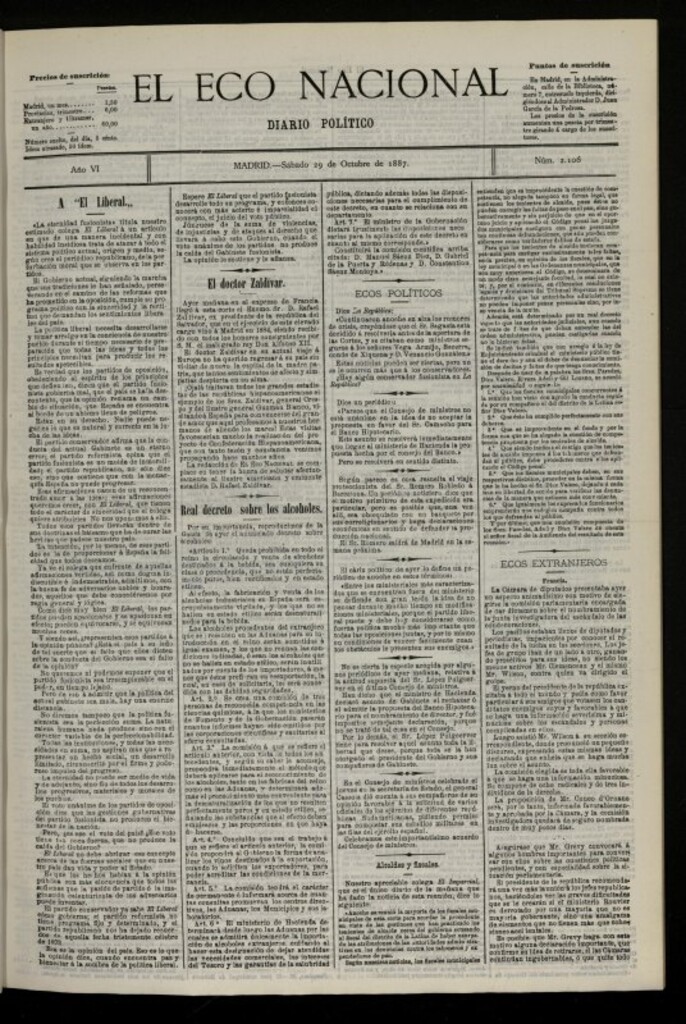 Miniatura de El Eco Nacional de 29 de octubre de 1887, nº 2106