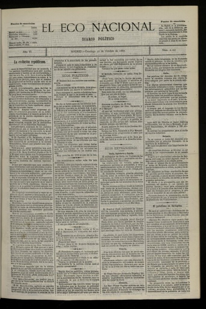 Miniatura de El Eco Nacional de 30 de octubre de 1887, nº 2107