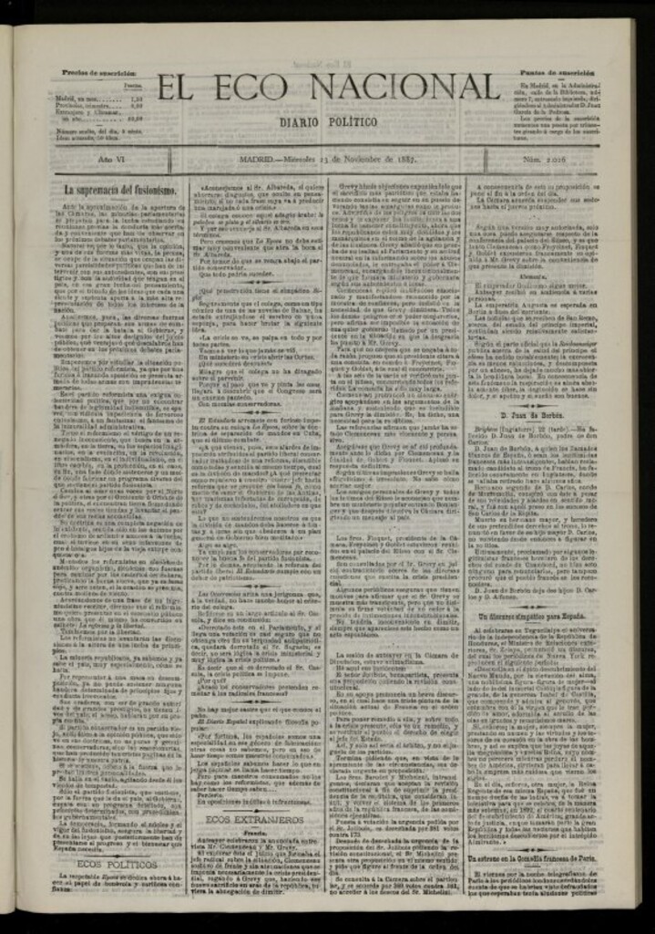 Miniatura de El Eco Nacional de 23 de noviembre de 1887, nº 2026 [sic]