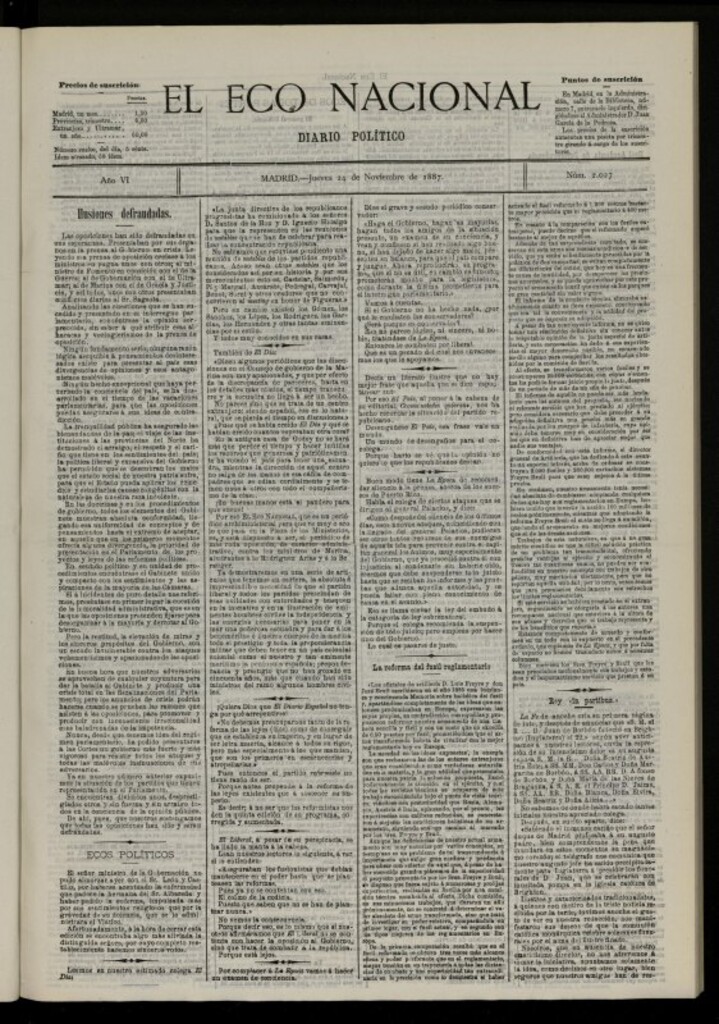 Miniatura de El Eco Nacional de 24 de noviembre de 1887, nº 2027 [sic]