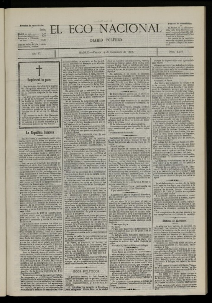 Miniatura de El Eco Nacional de 25 de noviembre de 1887, nº 2028 [sic]