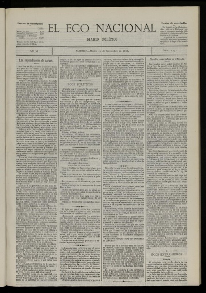 Miniatura de El Eco Nacional de 29 de noviembre de 1887, nº 2131