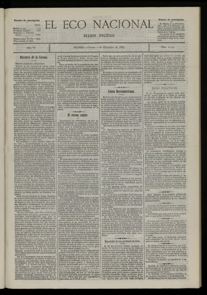 Miniatura de El Eco Nacional de 2 de diciembre de 1887, nº 2134