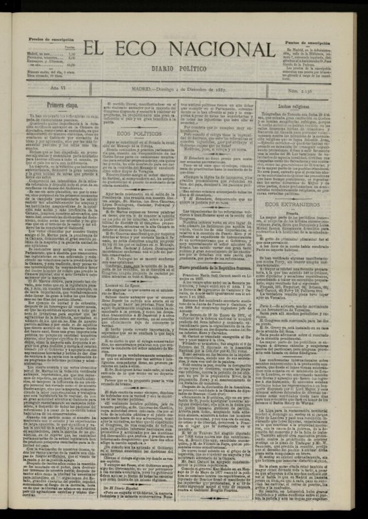 Miniatura de El Eco Nacional de 4 de diciembre de 1887, nº 2136