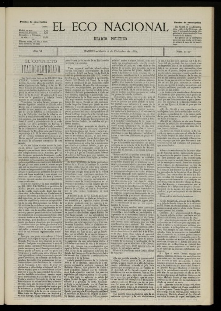 Miniatura de El Eco Nacional de 6 de diciembre de 1887, nº 2137