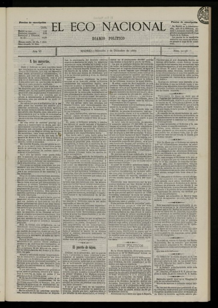 Miniatura de El Eco Nacional de 7 de diciembre de 1887, nº 2138