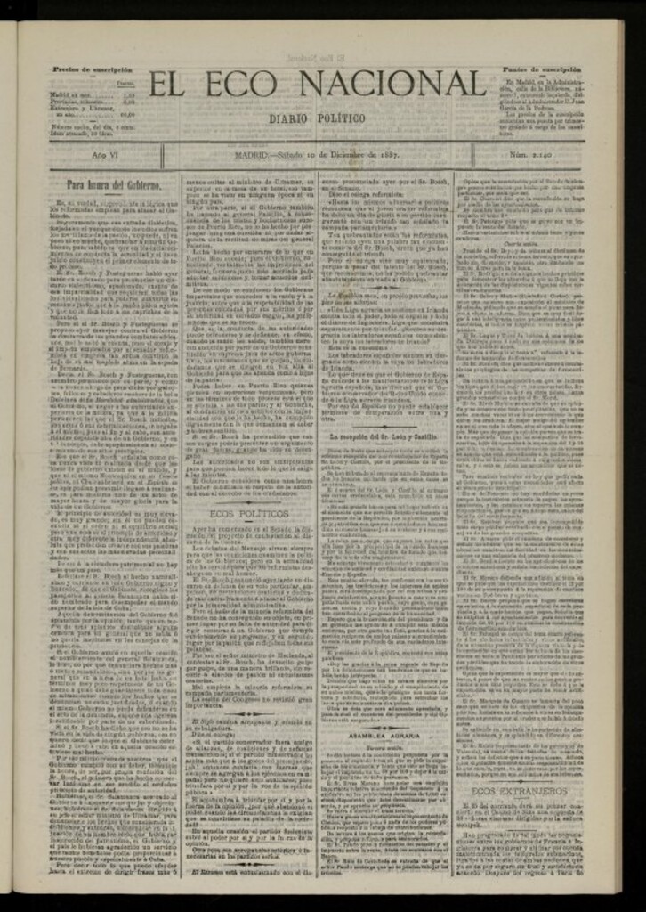 Miniatura de El Eco Nacional de 10 de diciembre de 1887, nº 2140