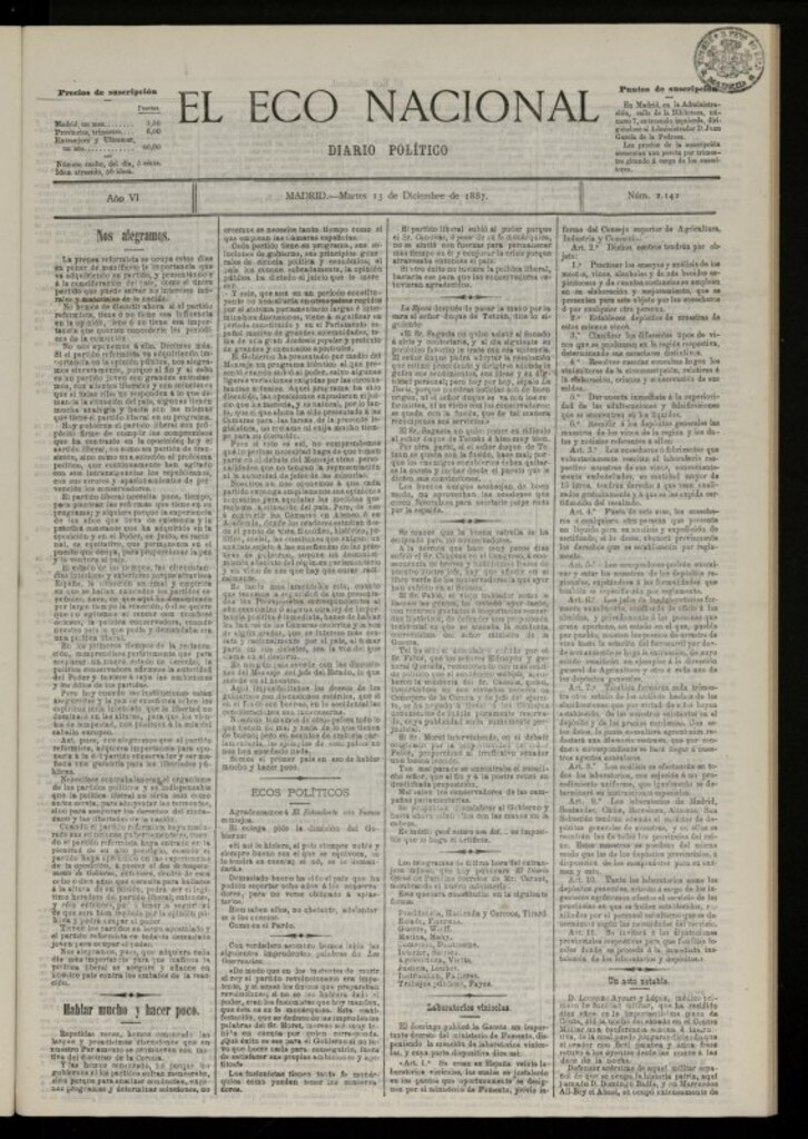 Miniatura de El Eco Nacional de 13 de diciembre de 1887, nº 2142